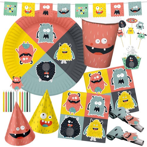 Compleanno mostro set piatti - compleanno,