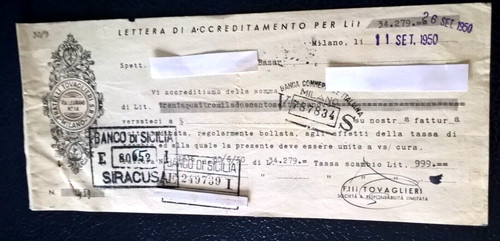 1950 splendida cambiale riba - splendida,